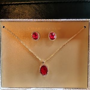 Ruby color necklace and earrings